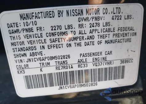 2011 Infiniti G37 Journey z USA, uszkodzony, nr VIN JN1CV6AP0BM502826